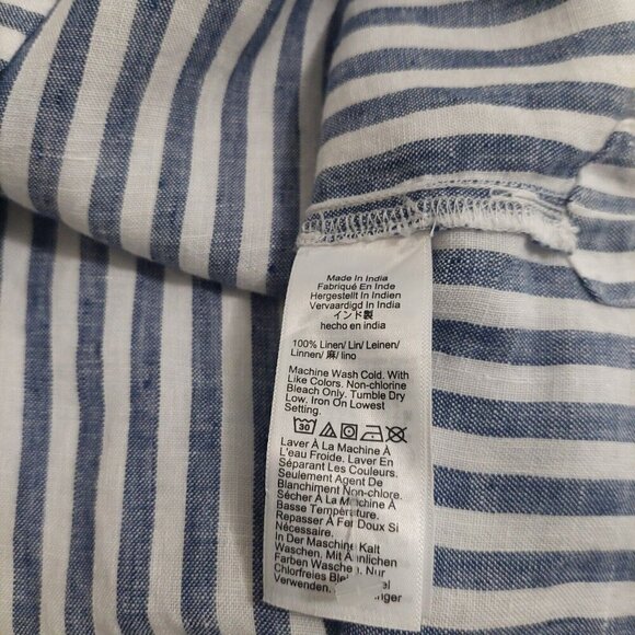 J Crew Flutter-Sleeve Linen Top Womens Sz S Navy Blue White Stripe V-Neck Beach - Picture 12 of 13